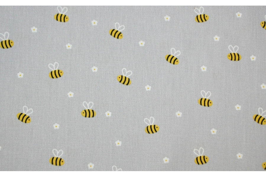 10cm Baumwolldruck "Bienen auf Grau" aus EU-Produktion  (Grundpreis € 10,00/m)